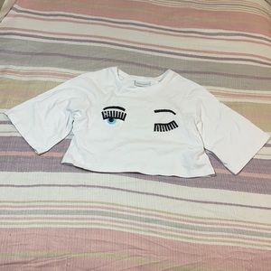 Chiara Ferragni White Crop Top with Eye Motif
